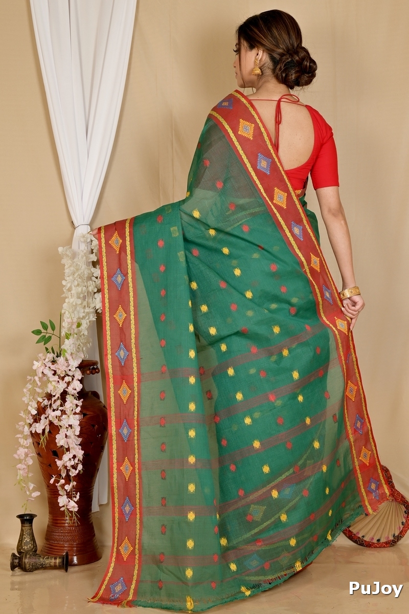 Green Pure Cotton Apula Tant Saree (1619)