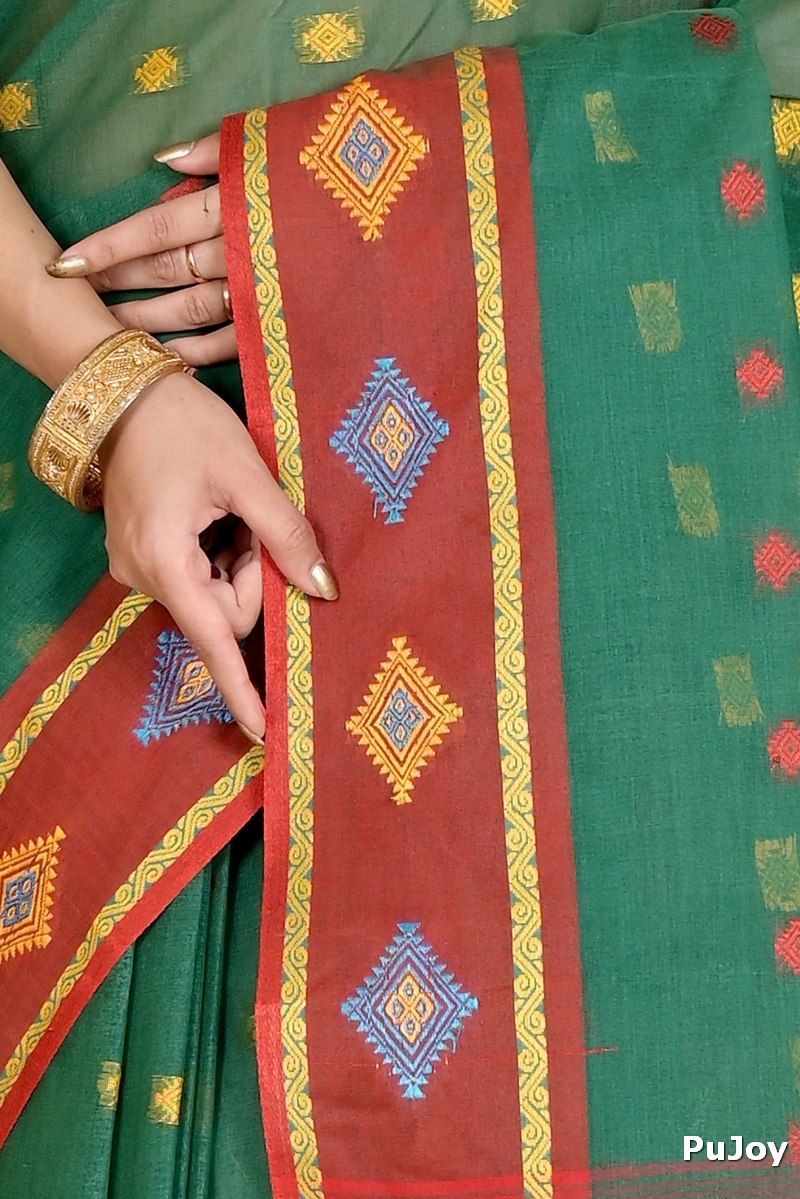 Green Pure Cotton Apula Tant Saree (1619)
