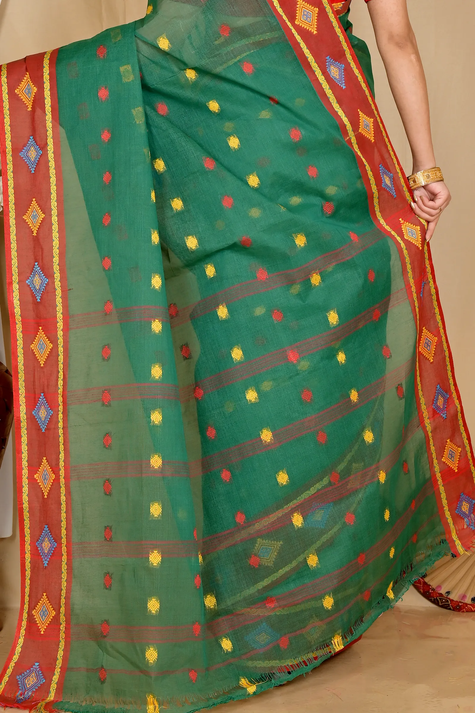 Green Pure Cotton Apula Tant Saree (1619)