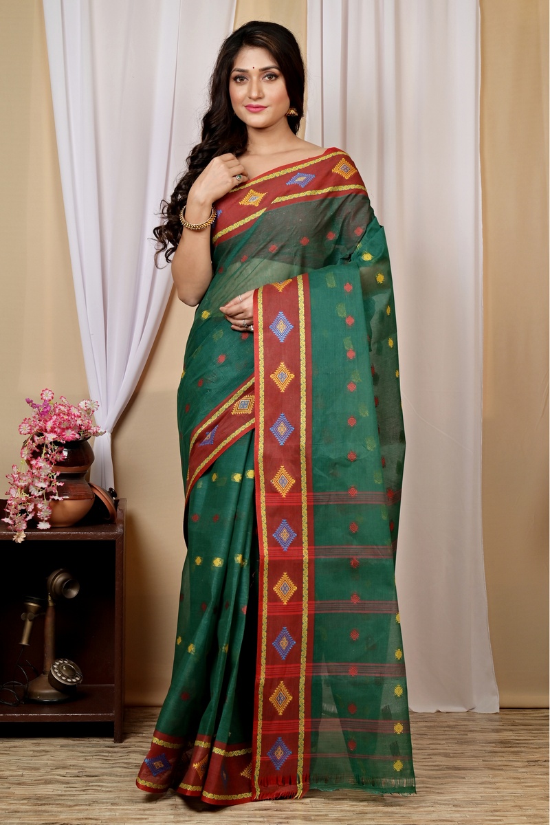 Green Pure Cotton Apula Tant Saree (1619)