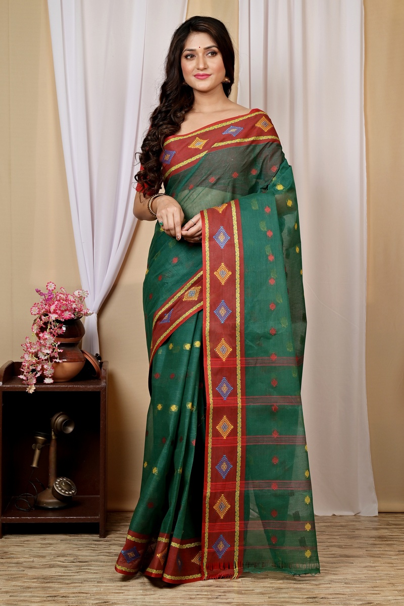 Green Pure Cotton Apula Tant Saree (1619)