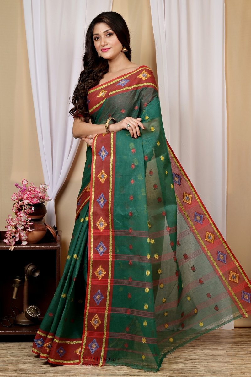 Green Pure Cotton Apula Tant Saree (1619)
