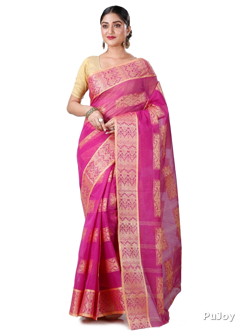 Purple Pure Cotton Strip Suparna Tant Saree (162)