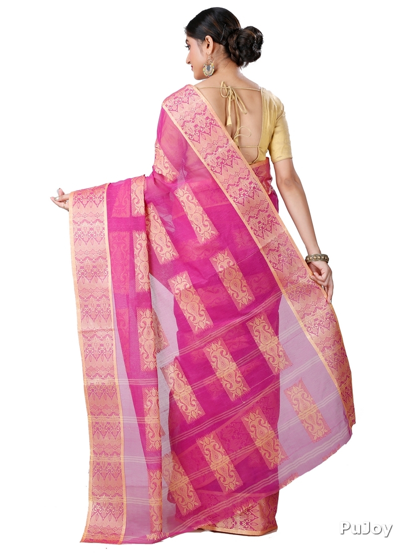 Purple Pure Cotton Strip Suparna Tant Saree (162)