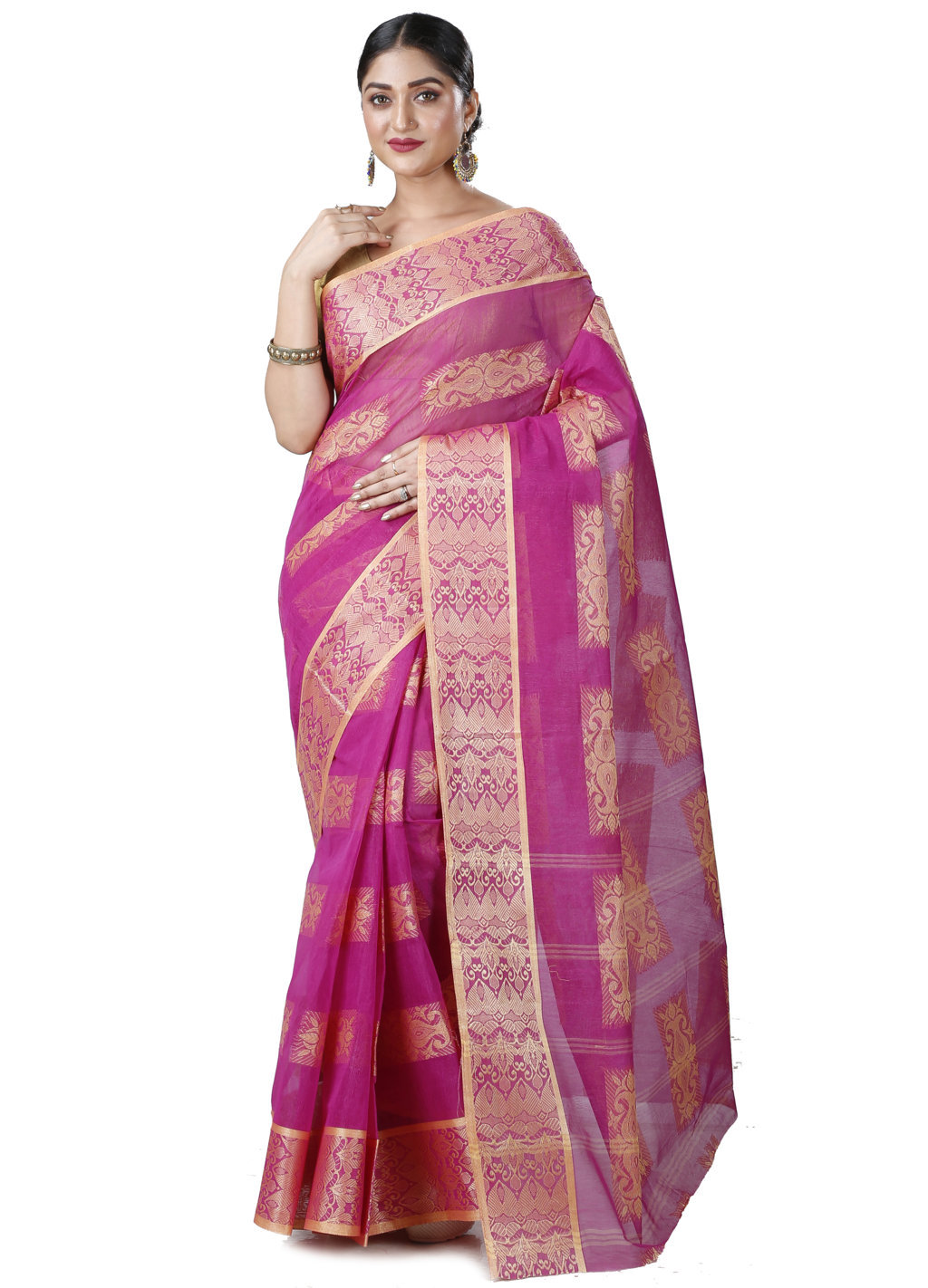 Purple Pure Cotton Strip Suparna Tant Saree (162)