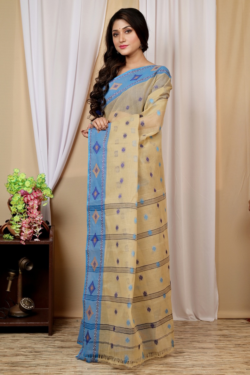 Cream Pure Cotton Apula Tant Saree (1620)