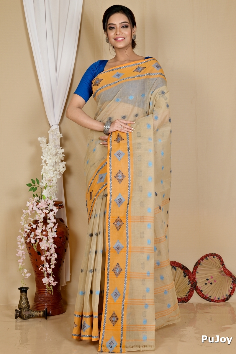 Cream Pure Cotton Apula Tant Saree (1620)