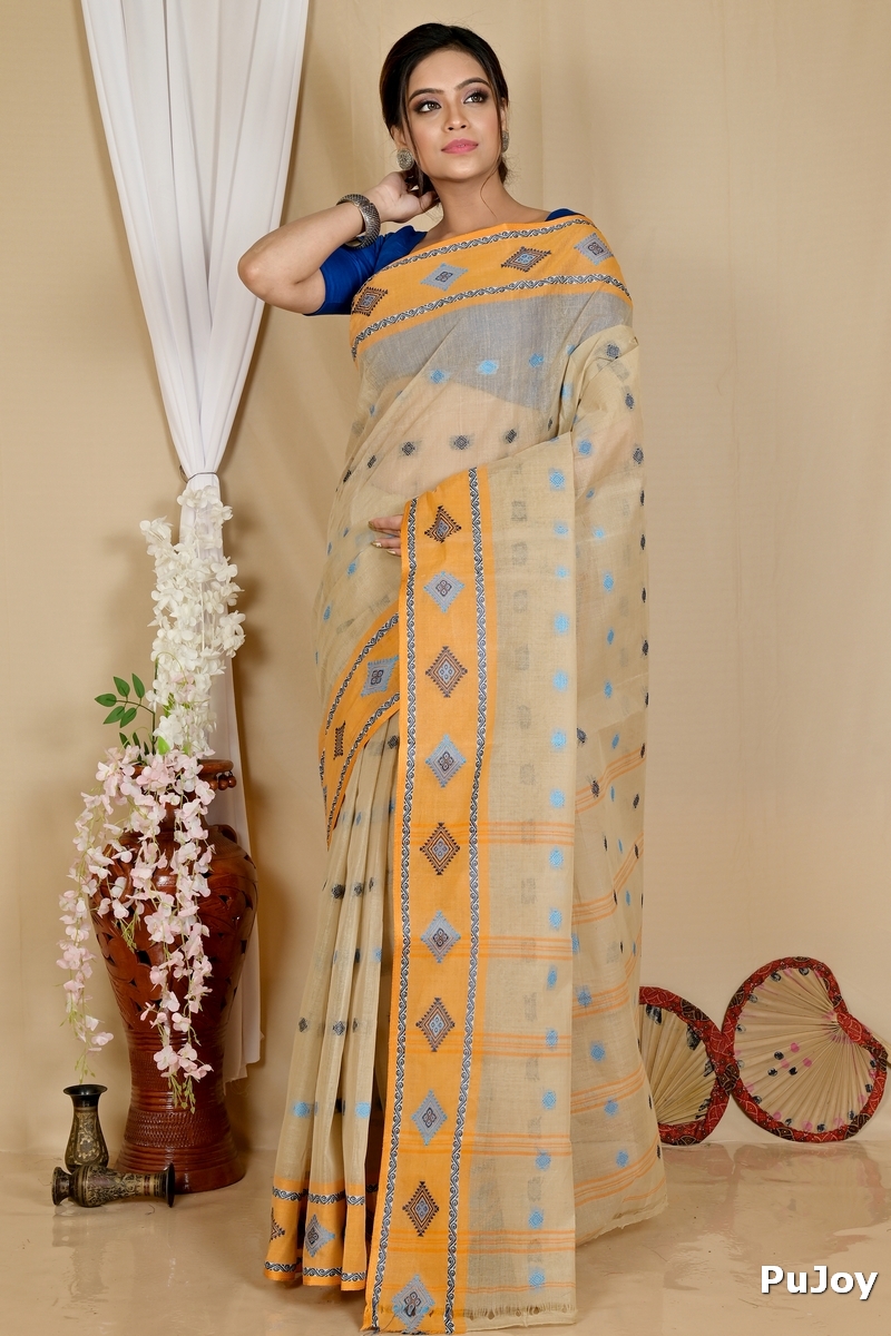 Cream Pure Cotton Apula Tant Saree (1620)