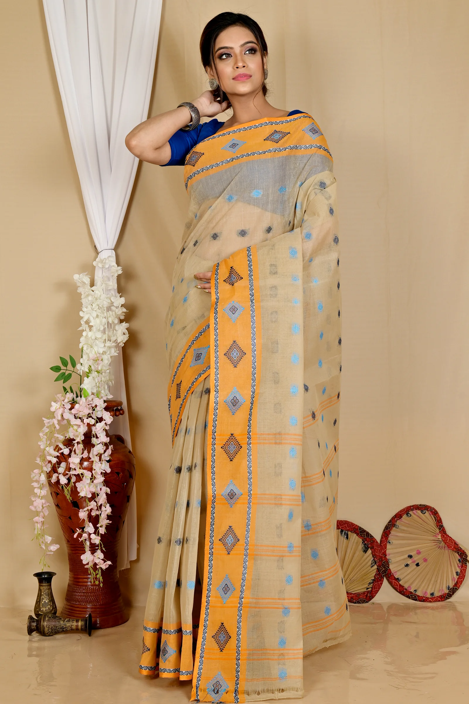 Cream Pure Cotton Apula Tant Saree (1620)
