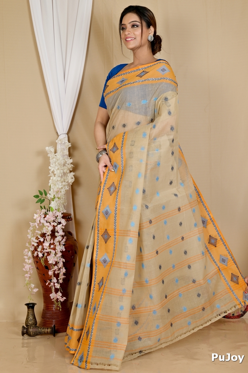 Cream Pure Cotton Apula Tant Saree (1620)