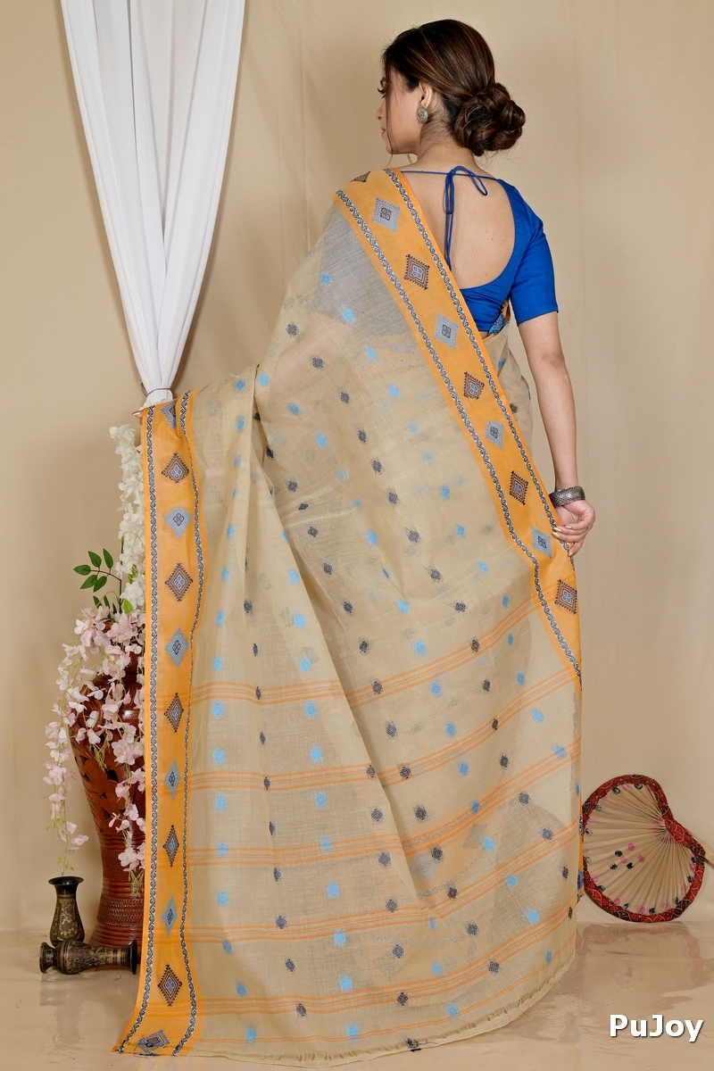 Cream Pure Cotton Apula Tant Saree (1620)