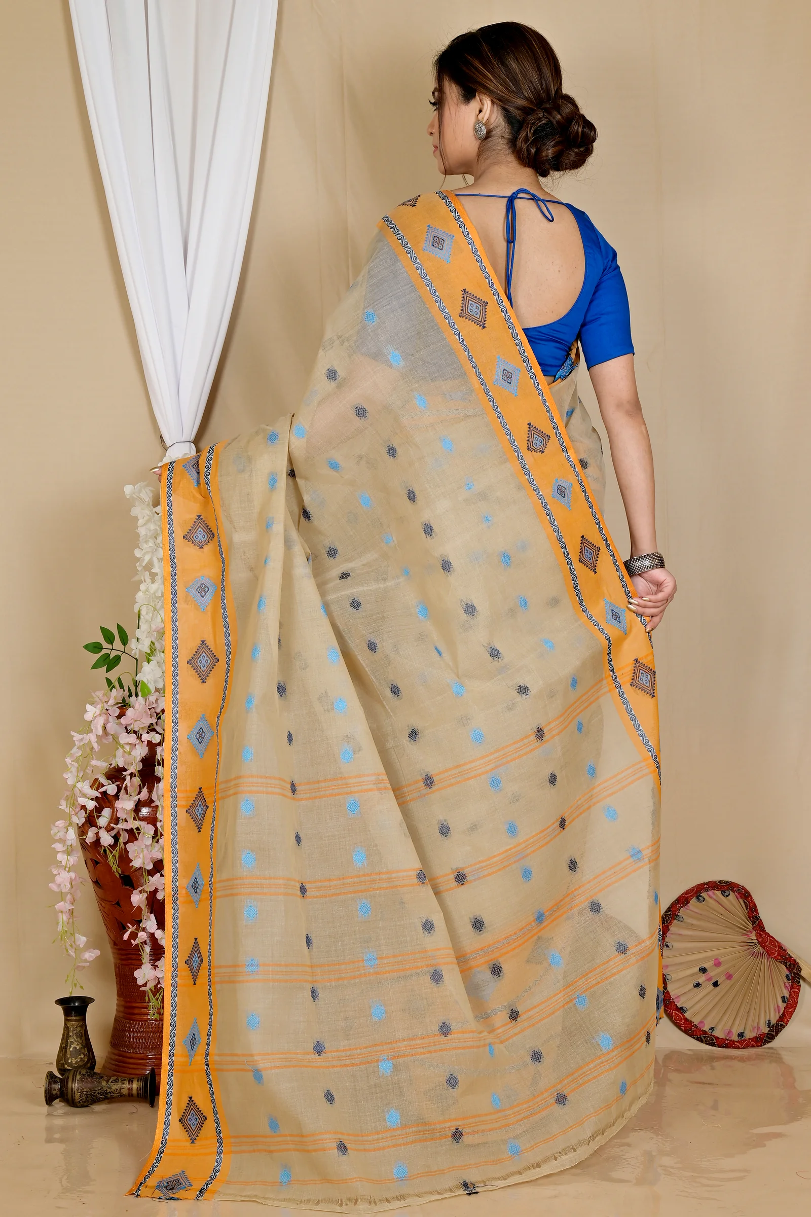 Cream Pure Cotton Apula Tant Saree (1620)