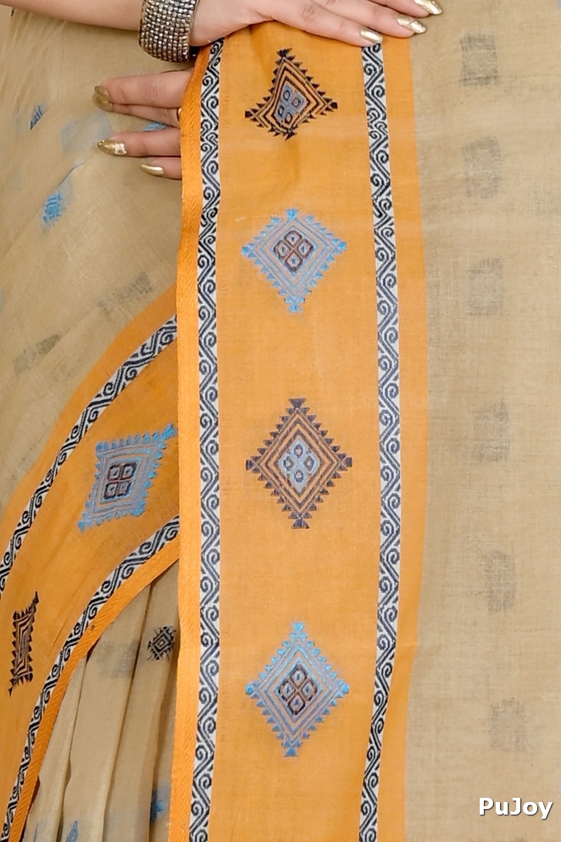 Cream Pure Cotton Apula Tant Saree (1620)