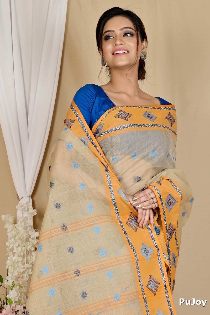 Cream Pure Cotton Apula Tant Saree (1620)