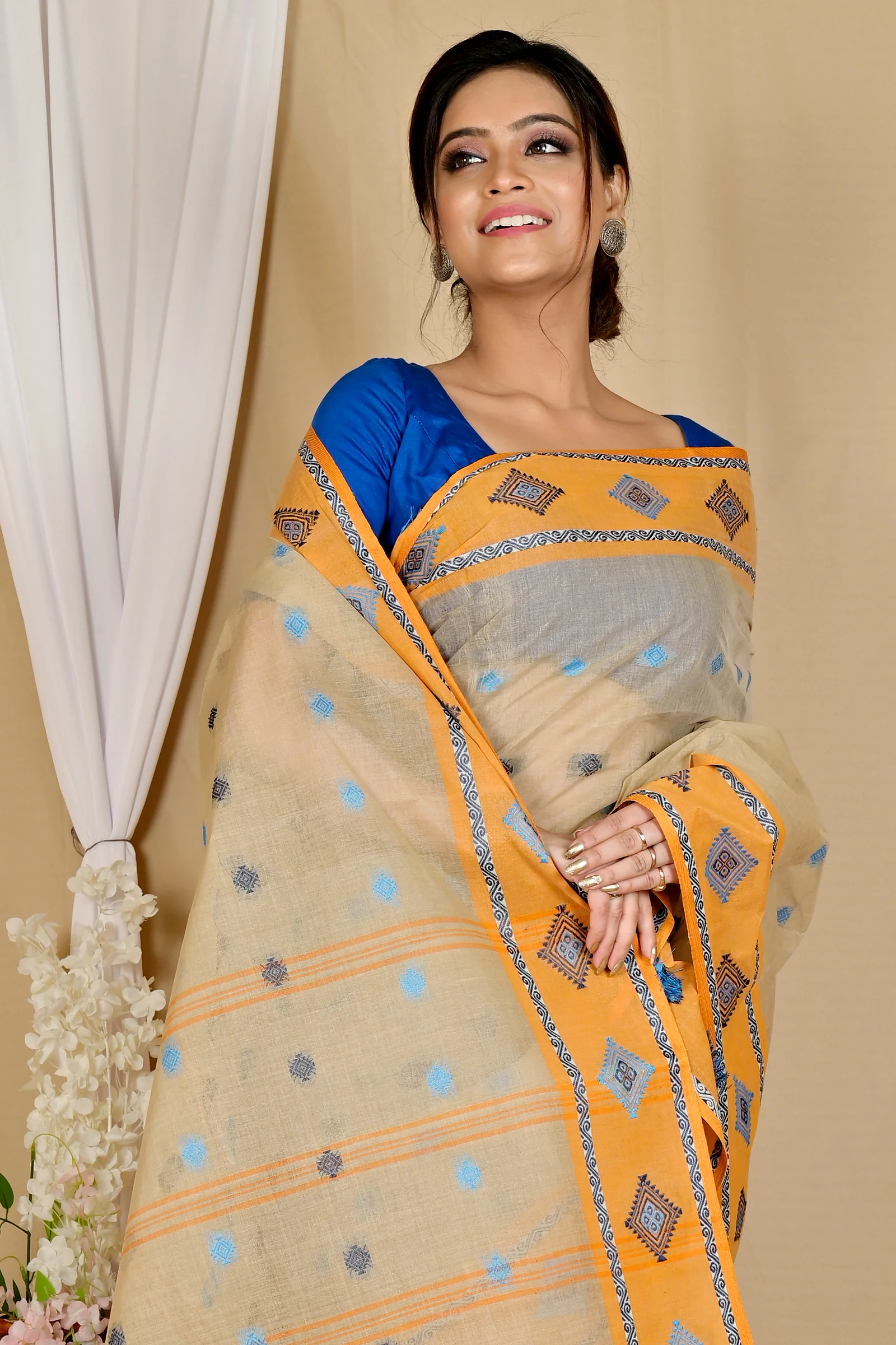 Cream Pure Cotton Apula Tant Saree (1620)