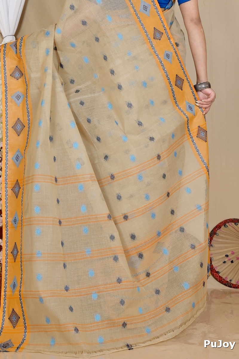 Cream Pure Cotton Apula Tant Saree (1620)