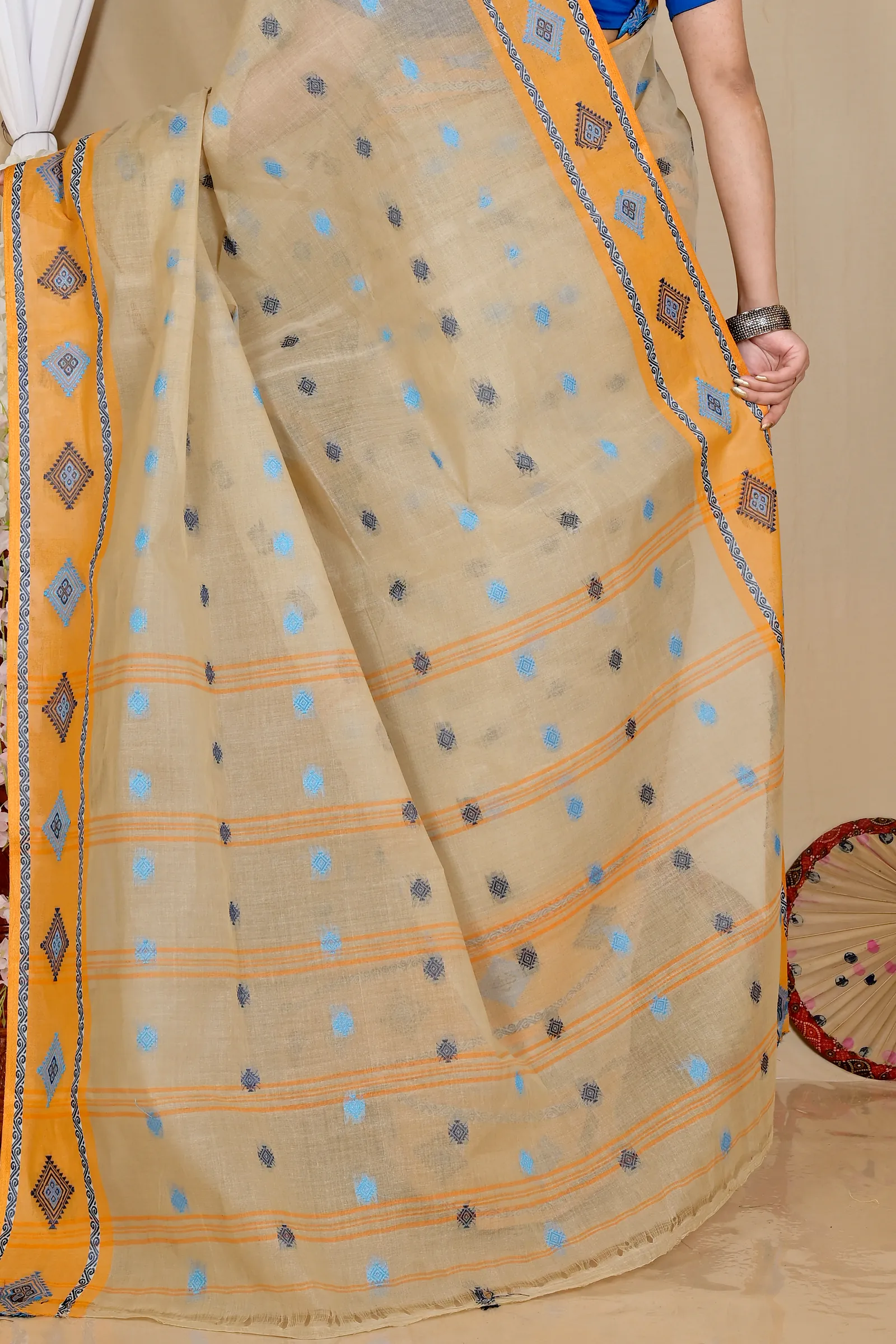 Cream Pure Cotton Apula Tant Saree (1620)