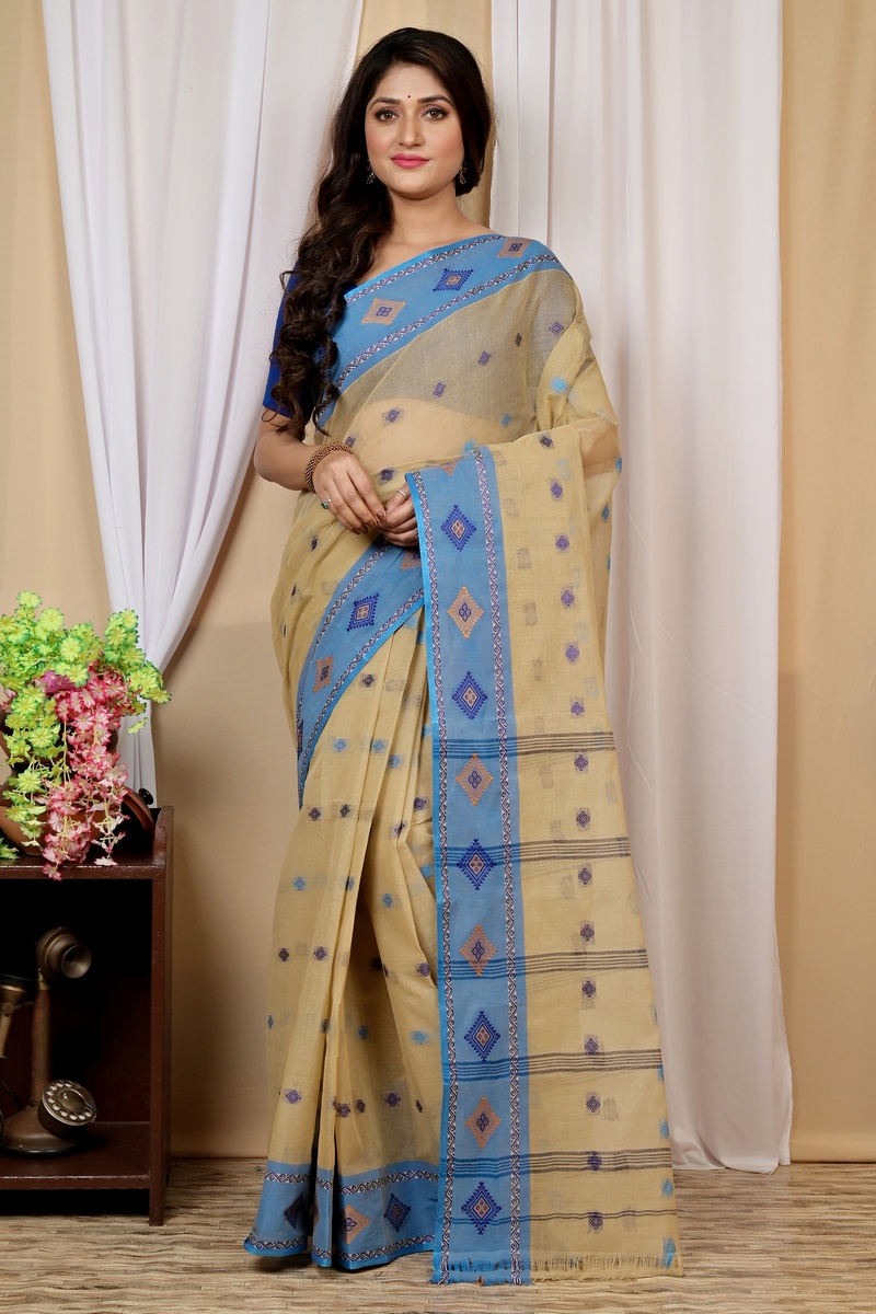 Cream Pure Cotton Apula Tant Saree (1620)