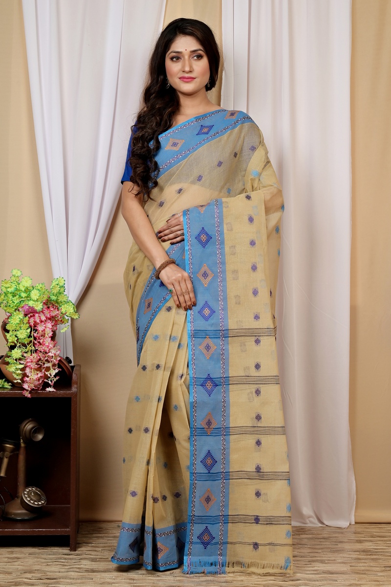 Cream Pure Cotton Apula Tant Saree (1620)