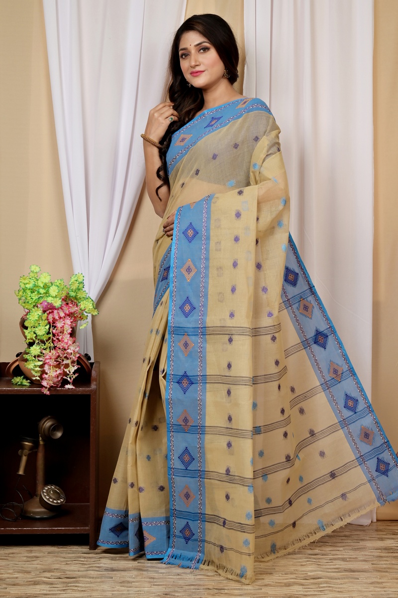 Cream Pure Cotton Apula Tant Saree (1620)
