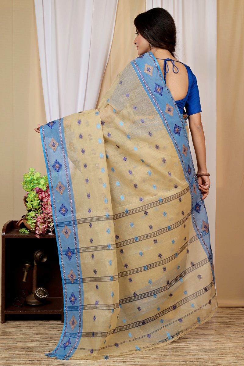 Cream Pure Cotton Apula Tant Saree (1620)