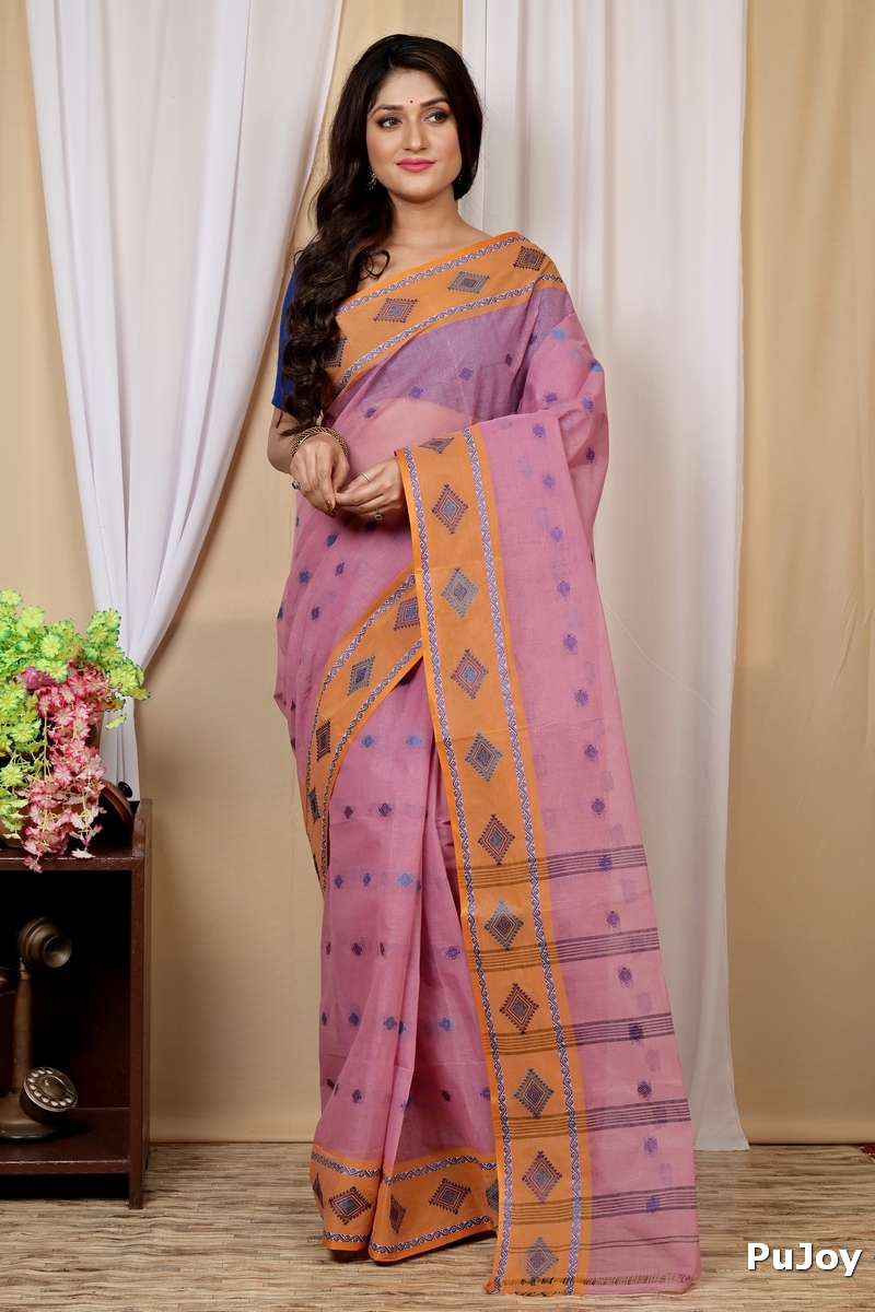 Peach Pure Cotton Apula Tant Saree (1621)