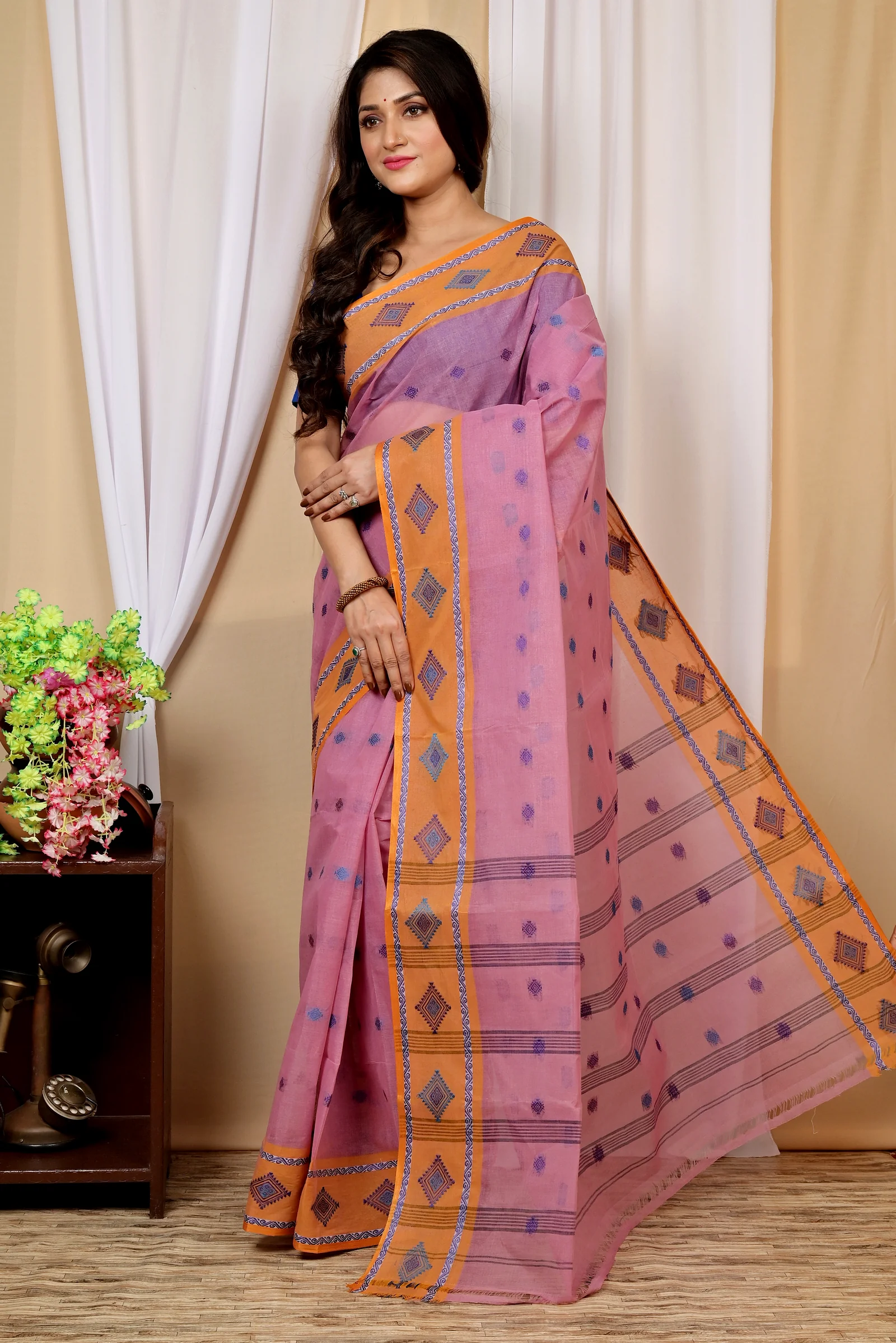 Peach Pure Cotton Apula Tant Saree (1621)