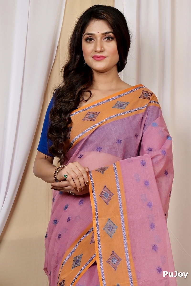 Peach Pure Cotton Apula Tant Saree (1621)