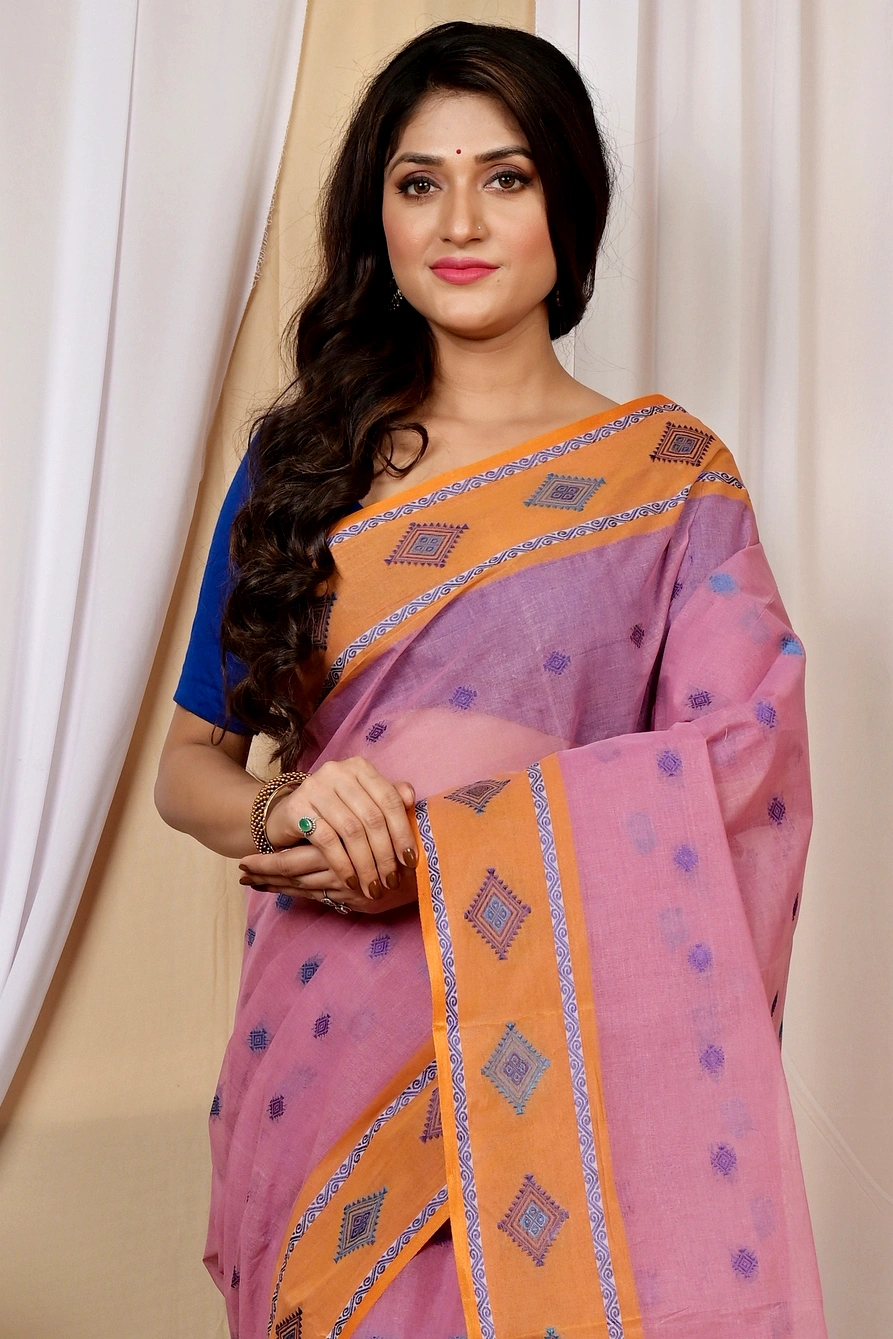 Peach Pure Cotton Apula Tant Saree (1621)