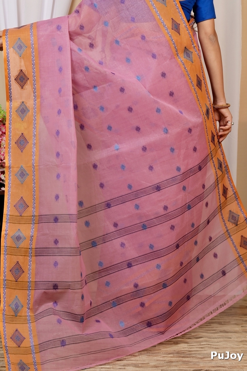 Peach Pure Cotton Apula Tant Saree (1621)