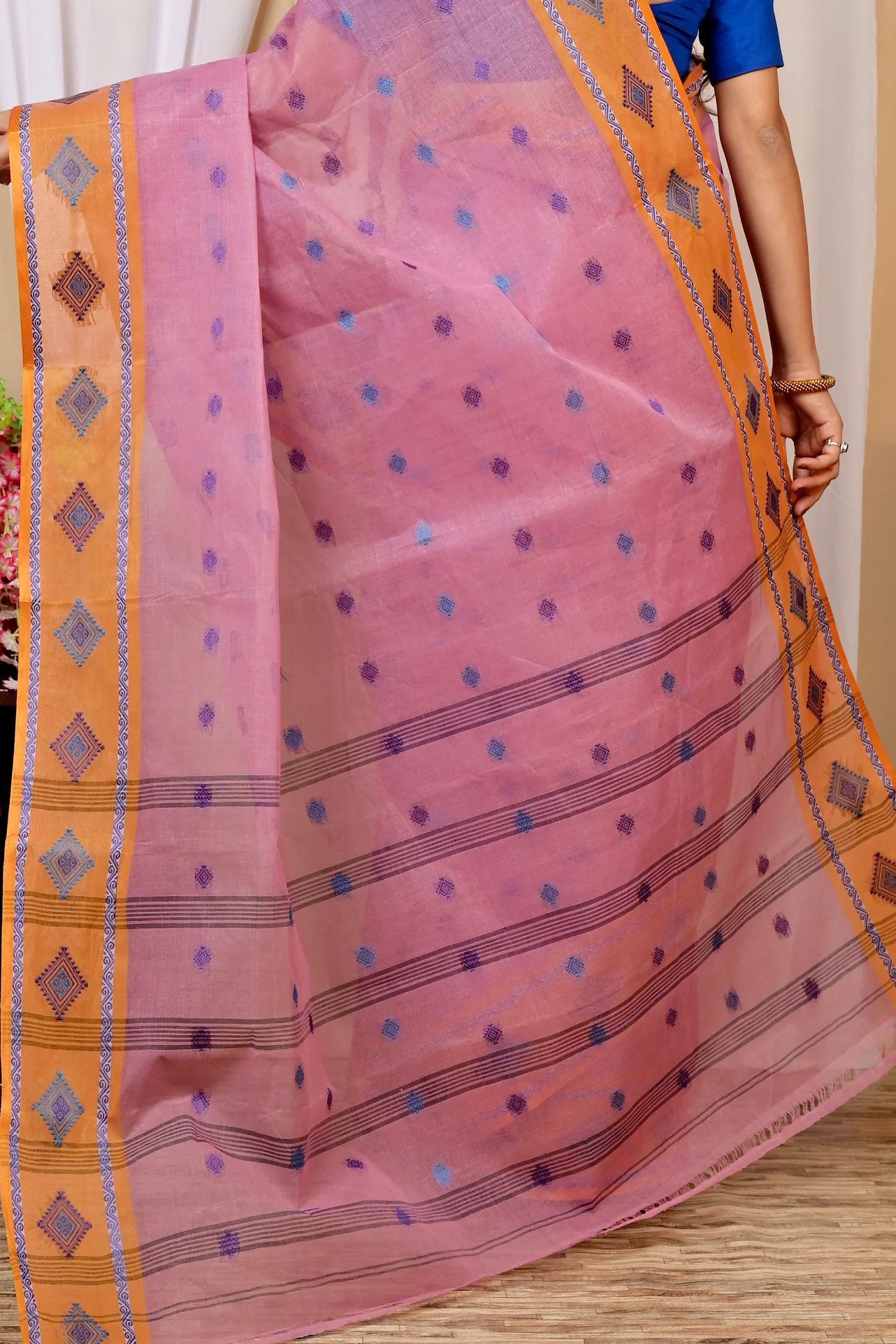Peach Pure Cotton Apula Tant Saree (1621)
