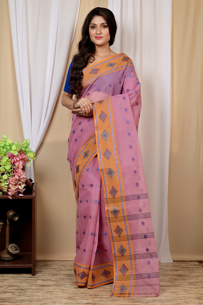Peach Pure Cotton Apula Tant Saree (1621)