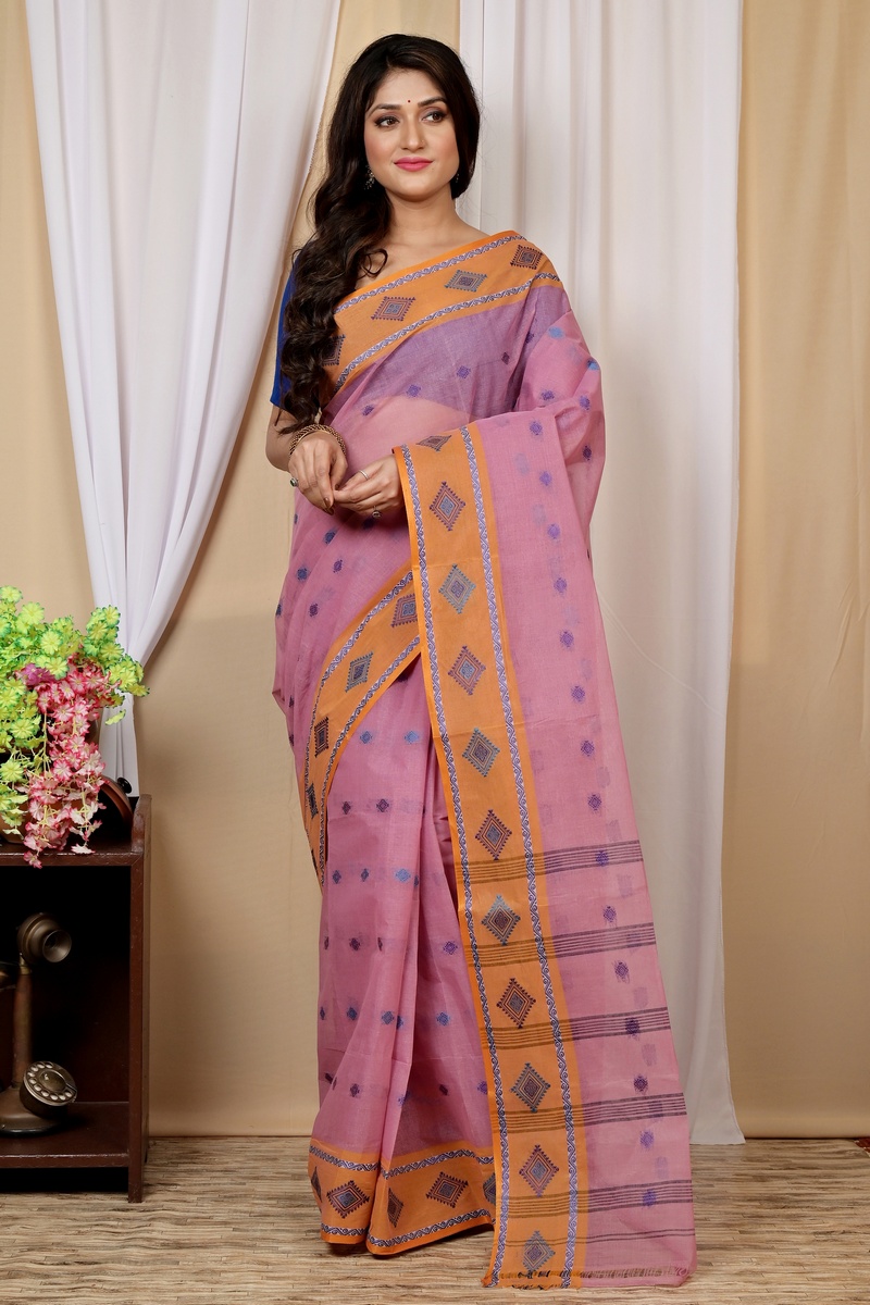 Peach Pure Cotton Apula Tant Saree (1621)