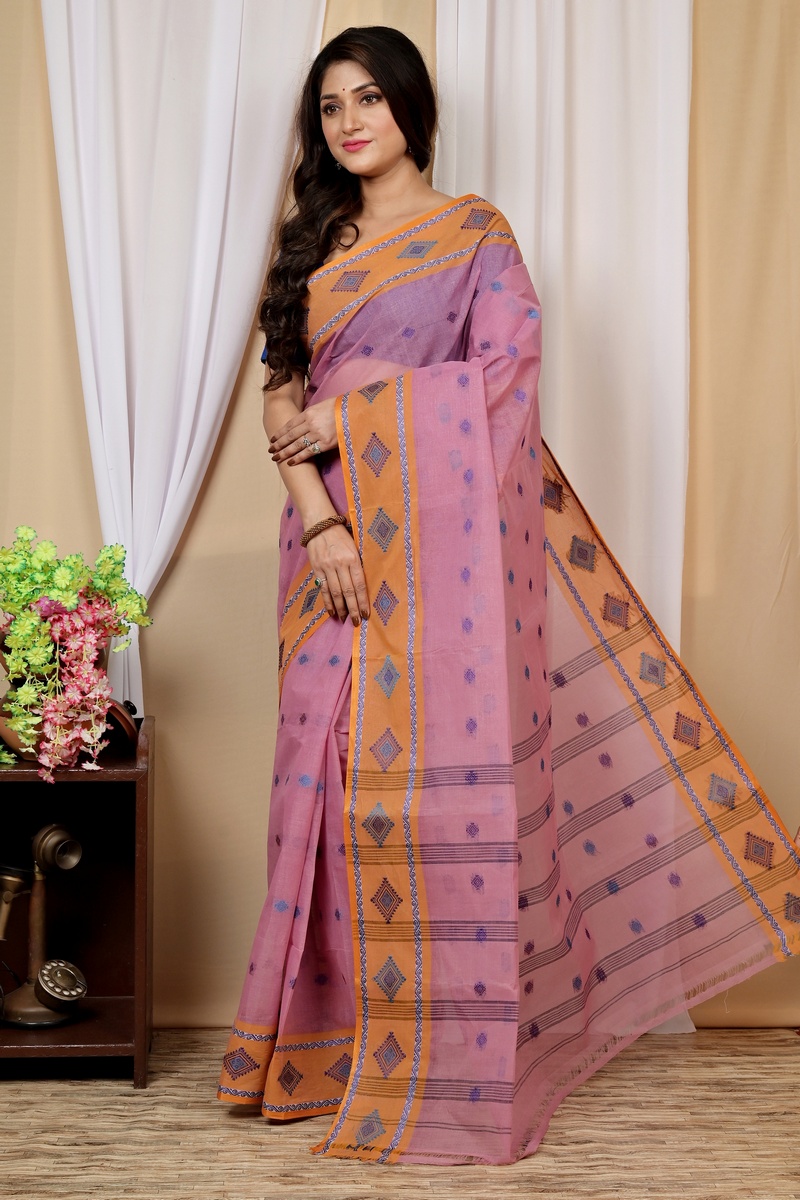 Peach Pure Cotton Apula Tant Saree (1621)