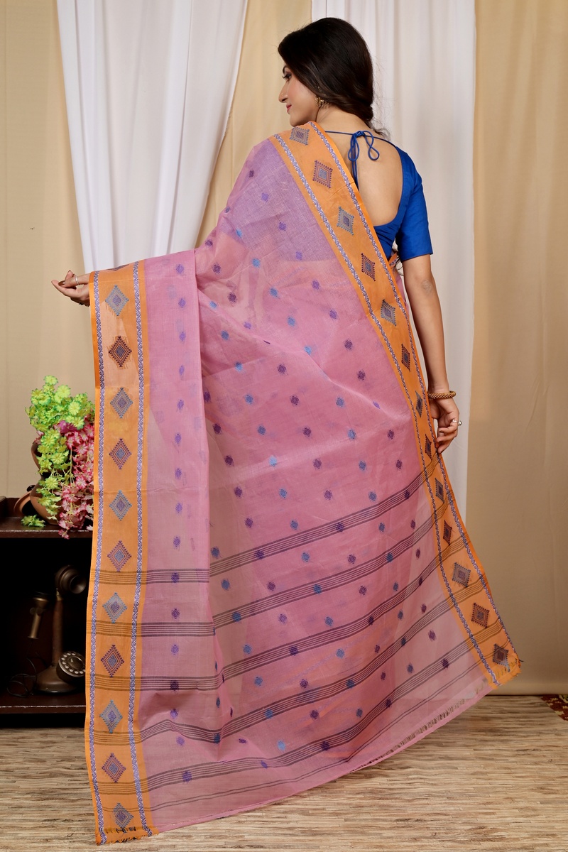 Peach Pure Cotton Apula Tant Saree (1621)