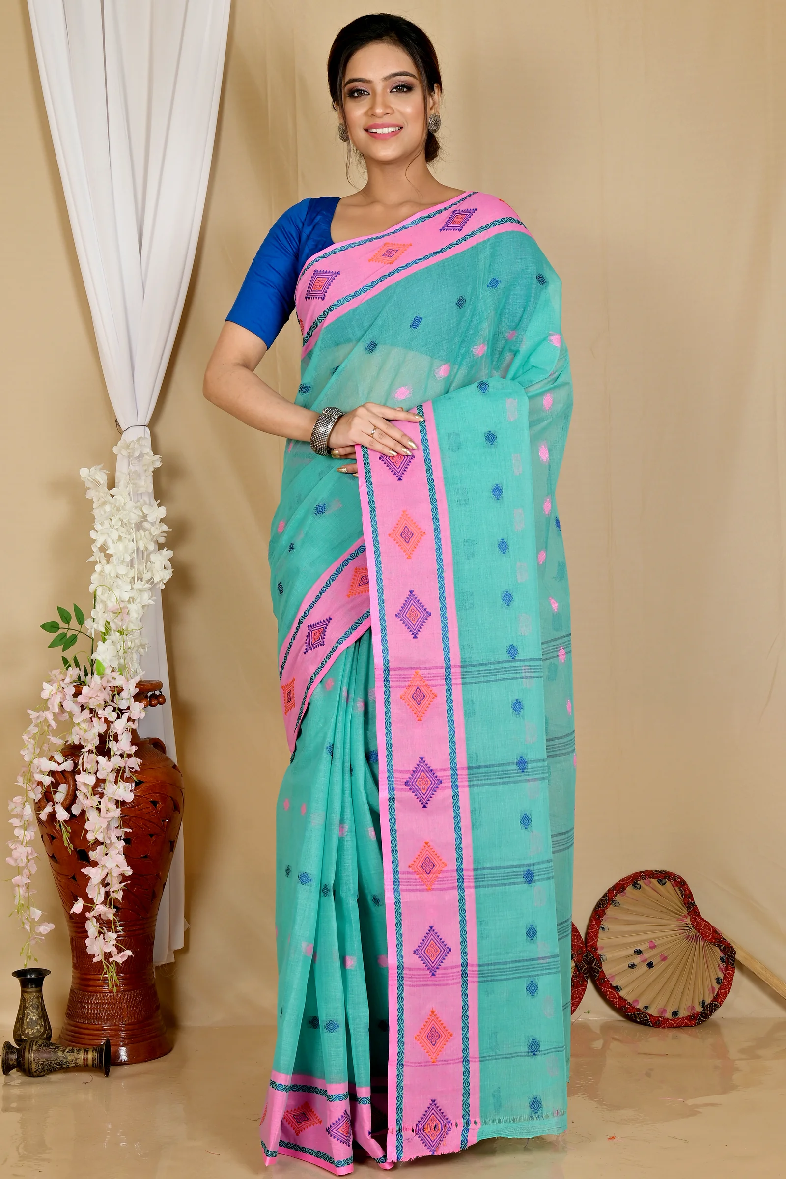 Green Pure Cotton Apula Tant Saree (1623)