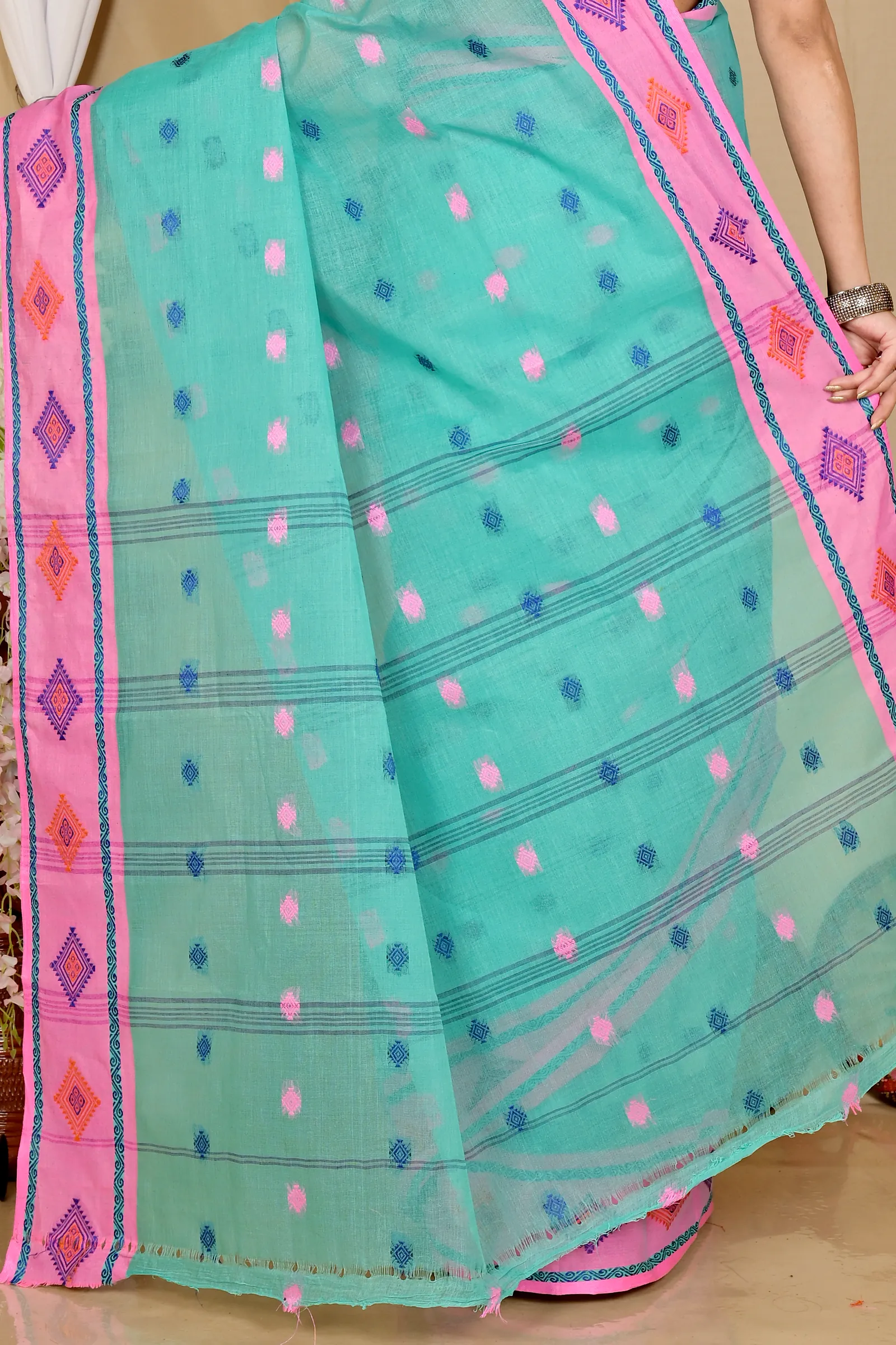 Green Pure Cotton Apula Tant Saree (1623)