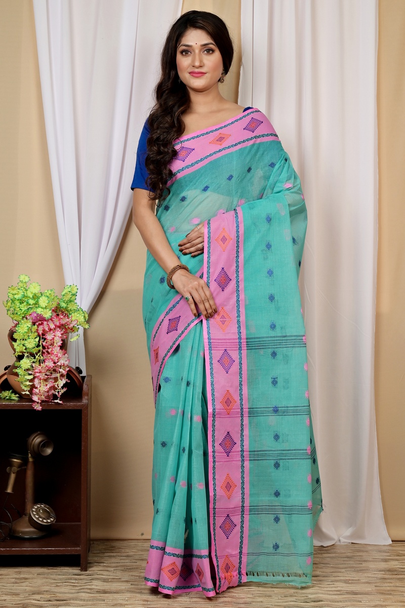 Green Pure Cotton Apula Tant Saree (1623)