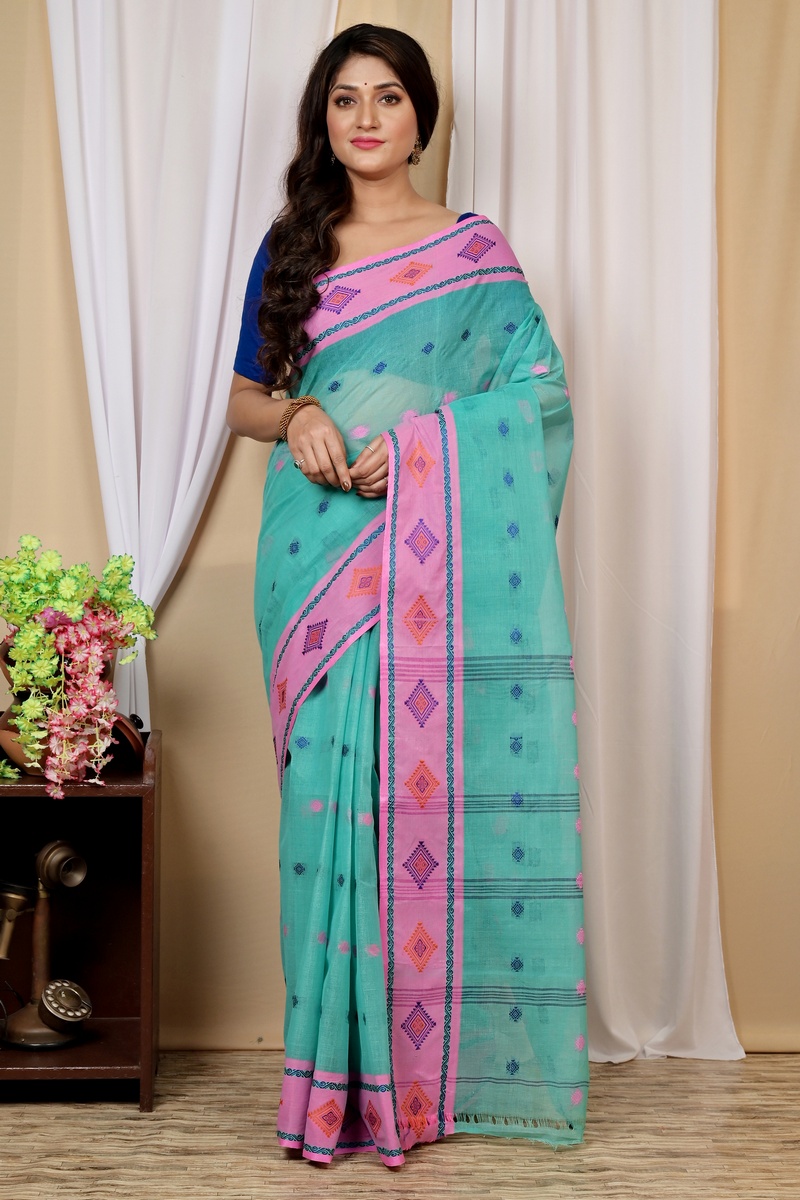 Green Pure Cotton Apula Tant Saree (1623)