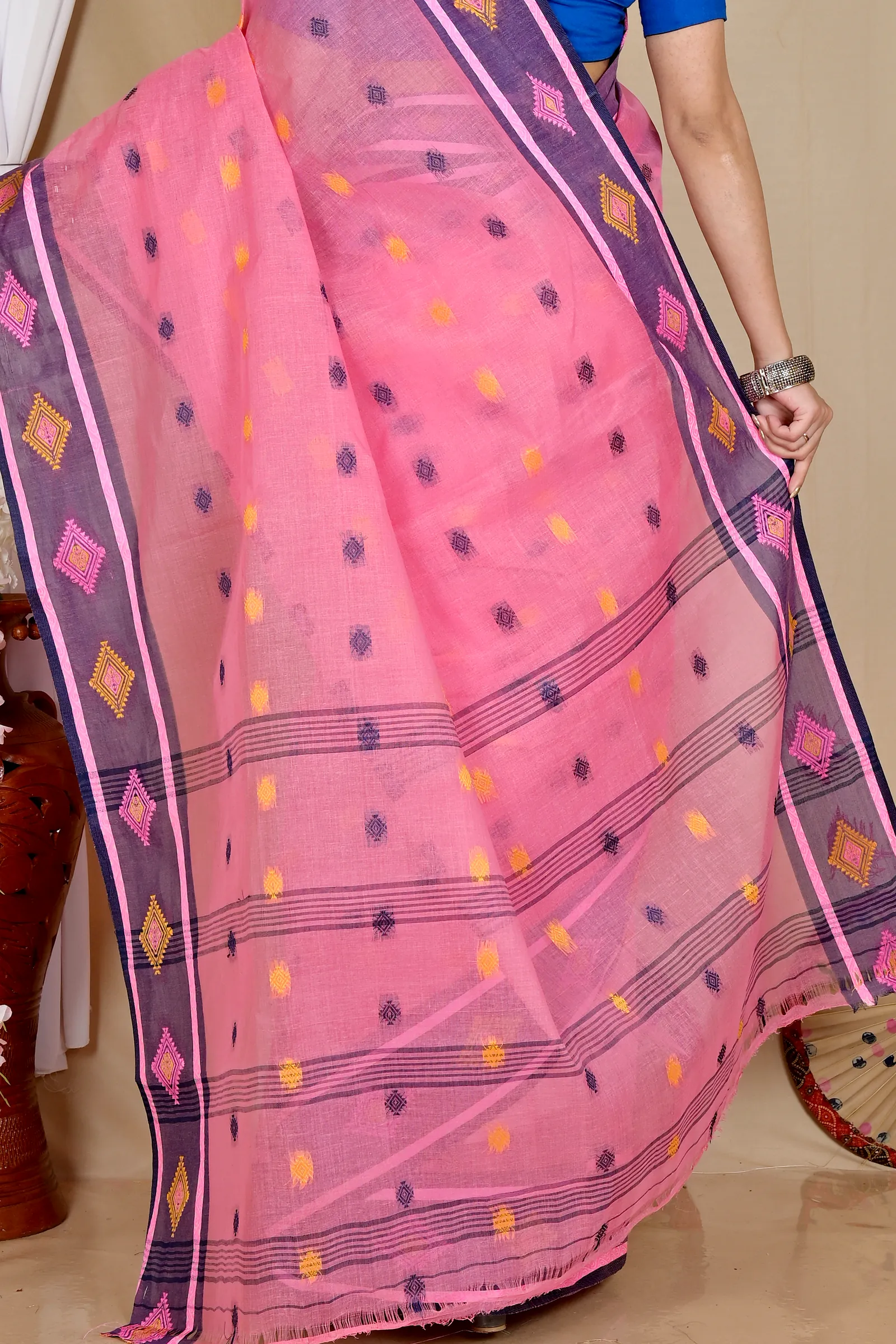 Pink Pure Cotton Apula Tant Saree (1624)