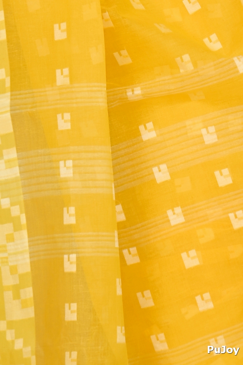 Yellow Pure Cotton Aptuk Tant Saree (1625)