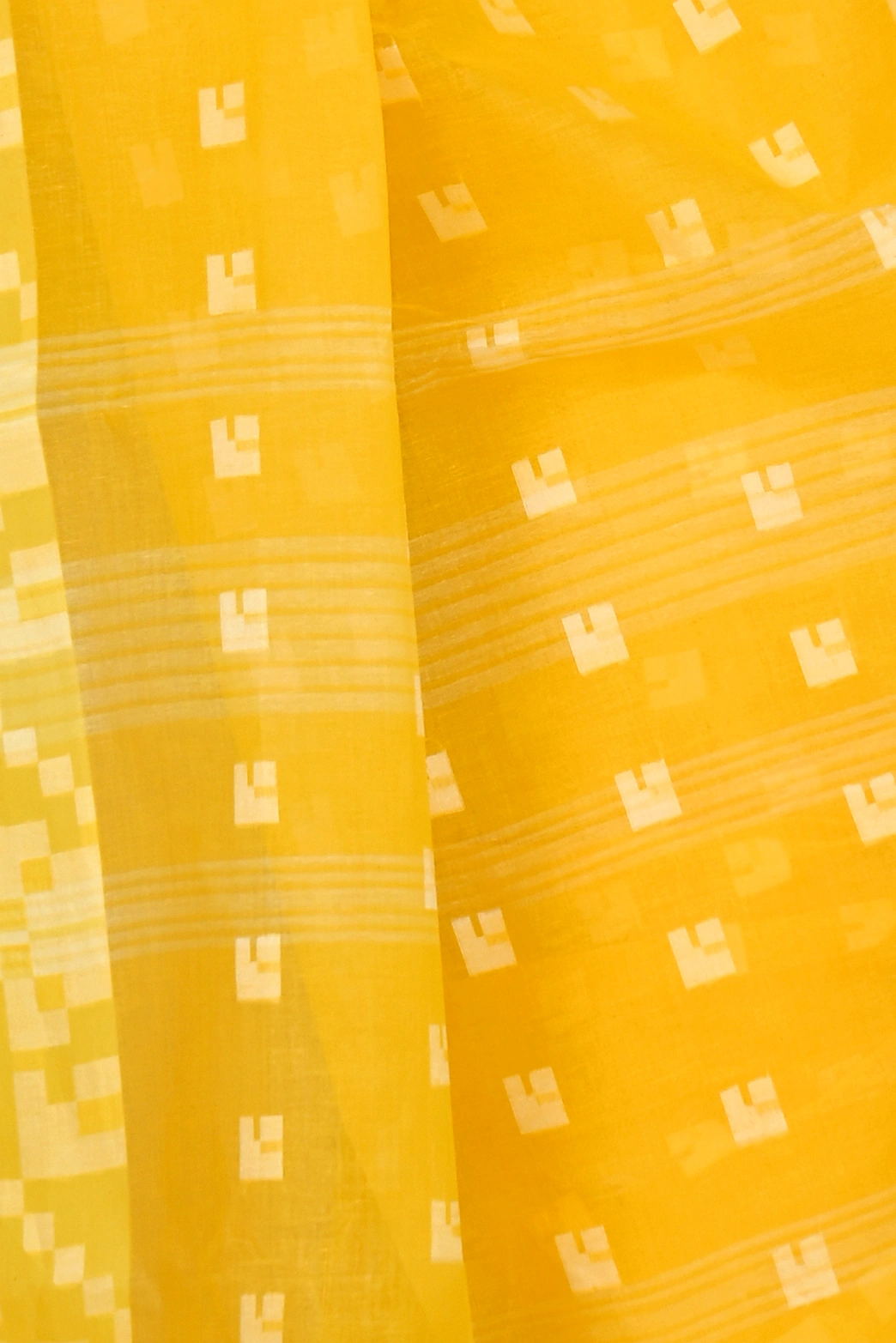 Yellow Pure Cotton Aptuk Tant Saree (1625)