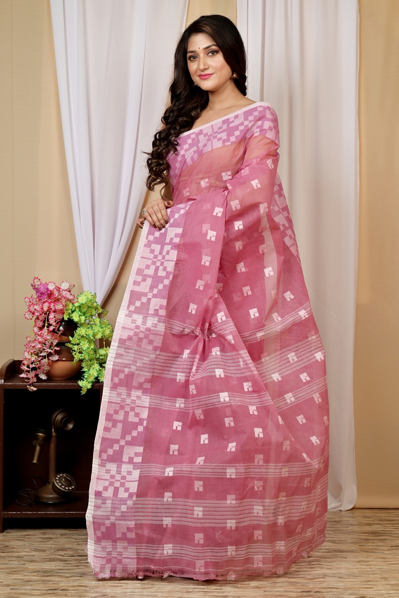 Peach Pure Cotton Aptuk Tant Saree (1626)