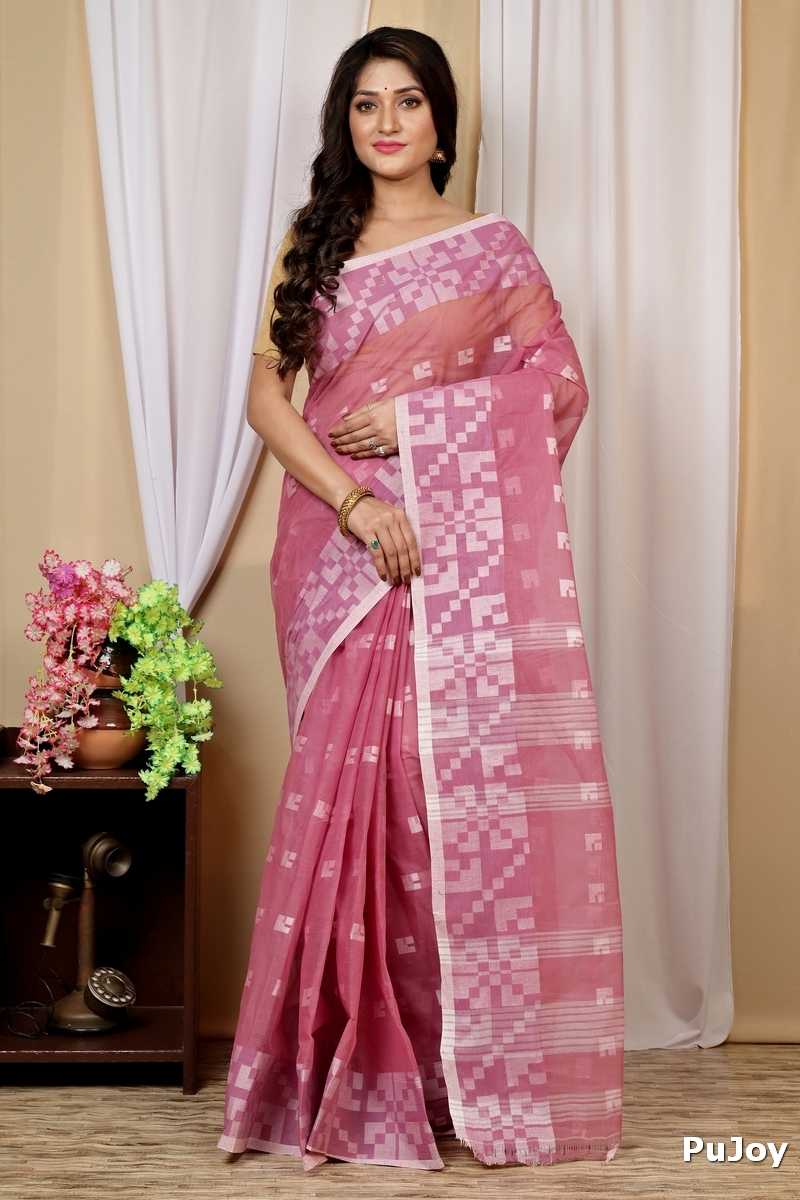 Peach Pure Cotton Aptuk Tant Saree (1626)