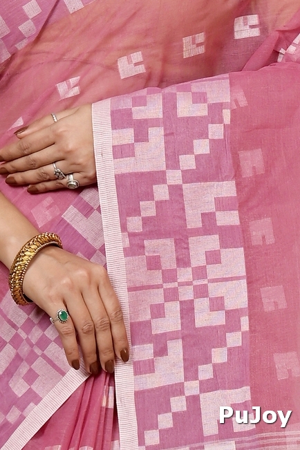 Peach Pure Cotton Aptuk Tant Saree (1626)