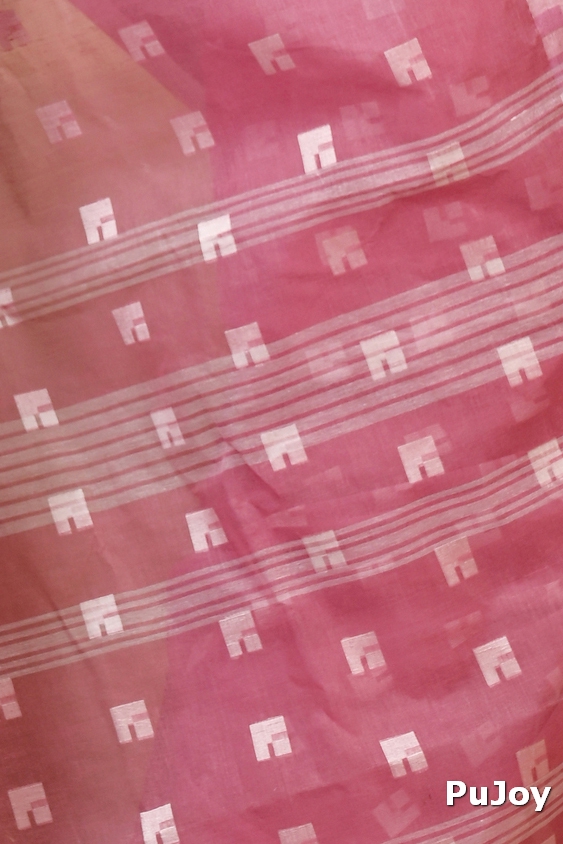 Peach Pure Cotton Aptuk Tant Saree (1626)