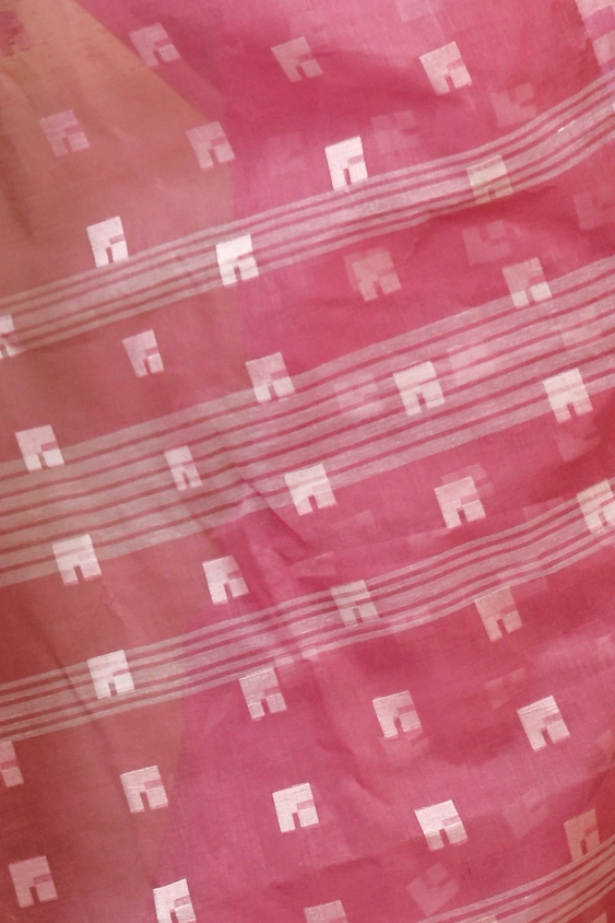 Peach Pure Cotton Aptuk Tant Saree (1626)