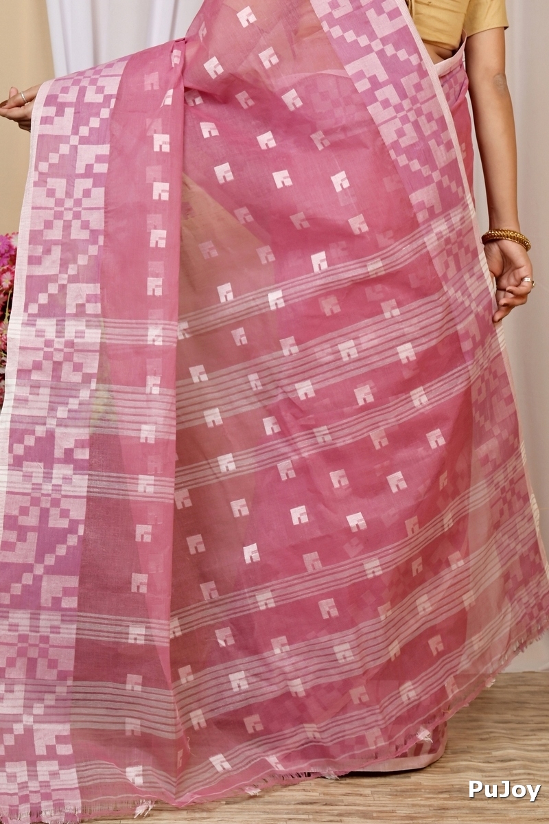 Peach Pure Cotton Aptuk Tant Saree (1626)