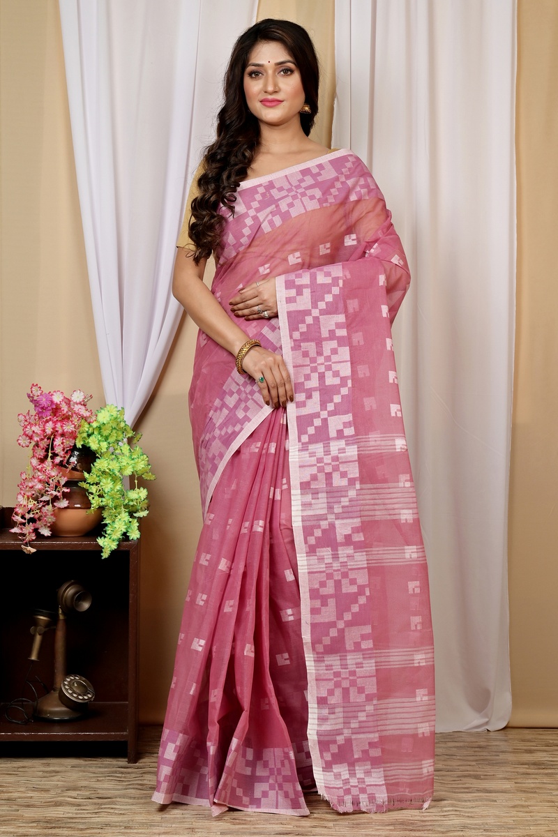 Peach Pure Cotton Aptuk Tant Saree (1626)