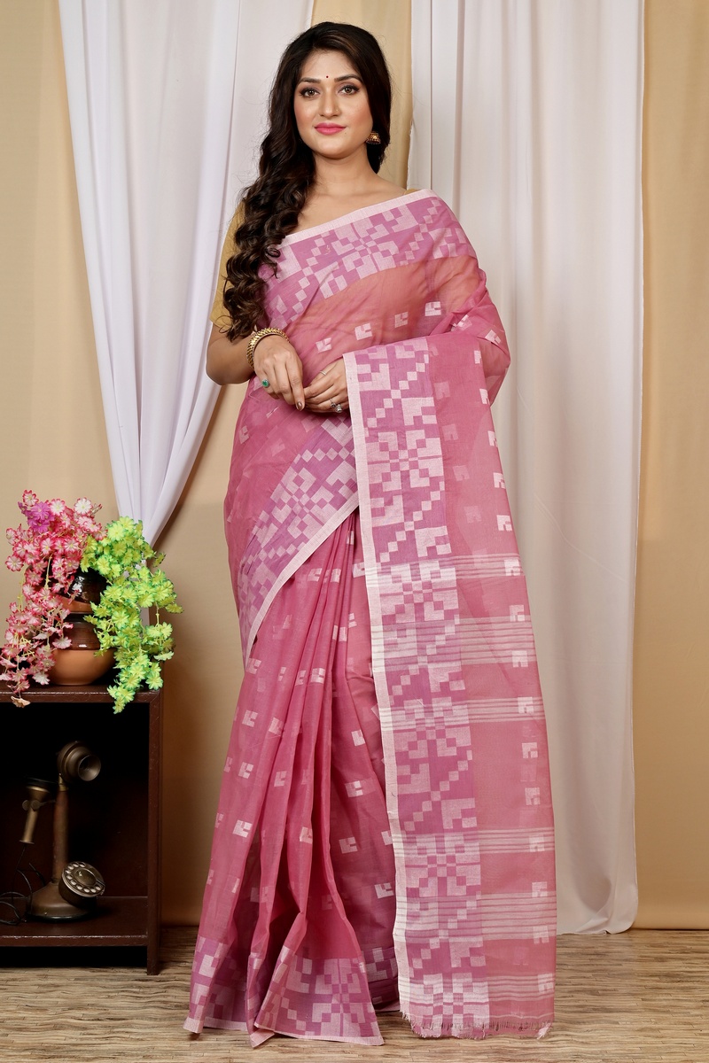Peach Pure Cotton Aptuk Tant Saree (1626)